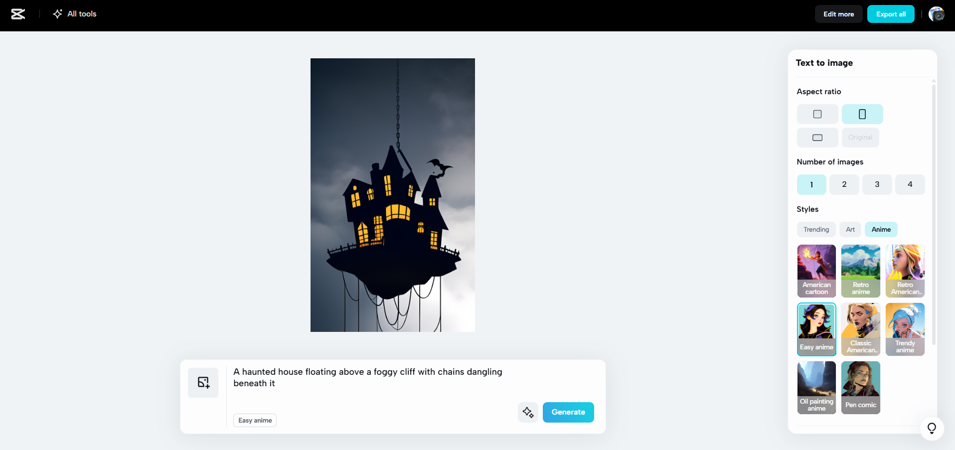 Interface of CapCut Web - the best AI image generator