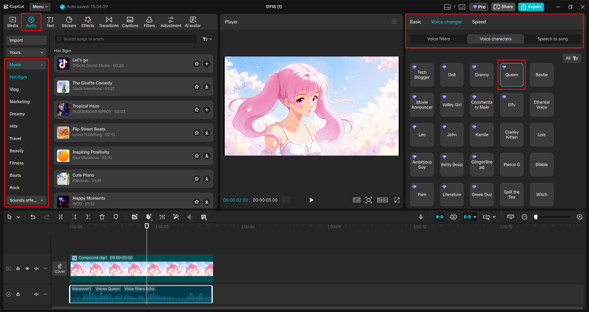 CapCut dekstop video editöründeki video sese anime ses efekti uygulamak