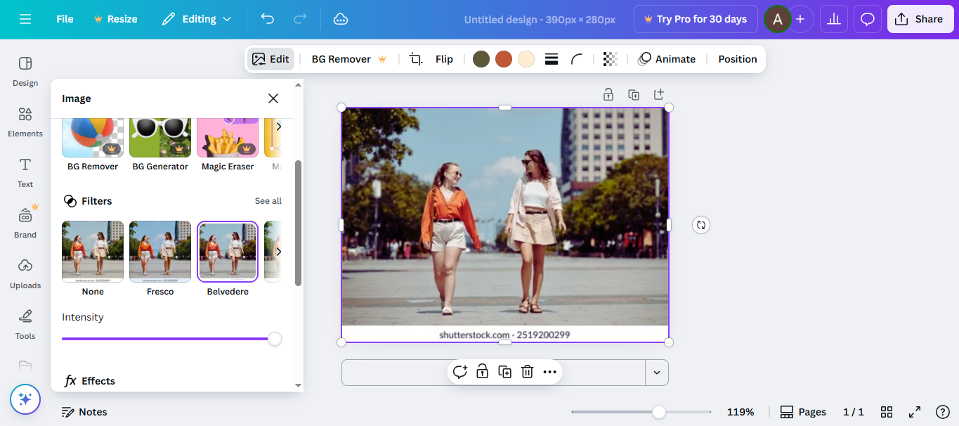Interface of Canva - an easy-to-use tool to add advanced filters to your footage