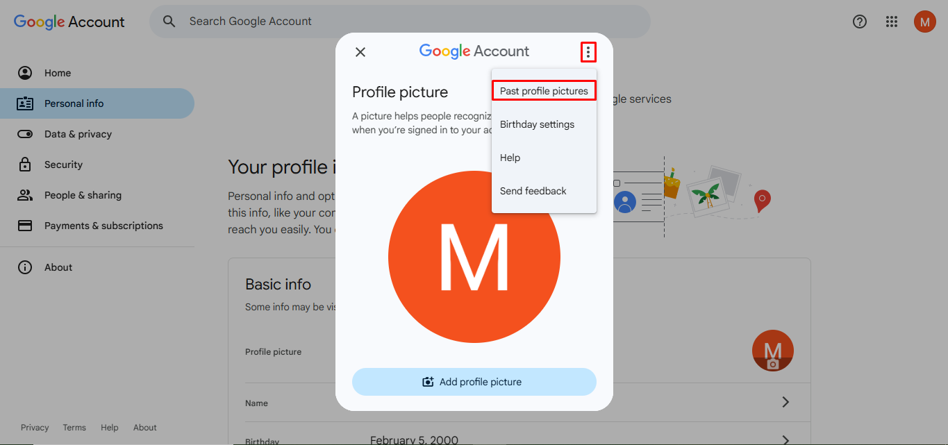 Restoring the previous photo on Google account