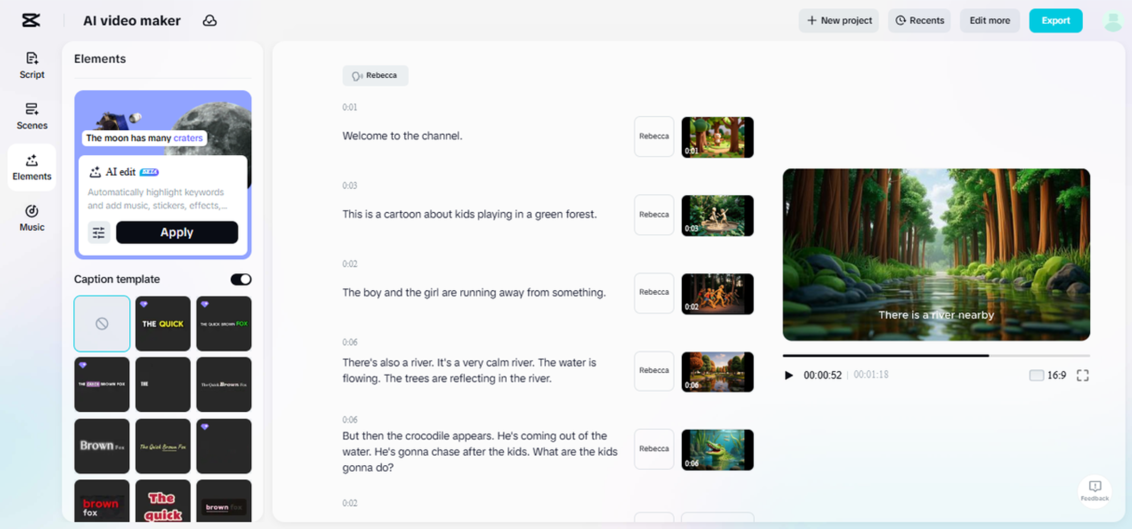 Interface du créateur de vidéos IA de CapCut