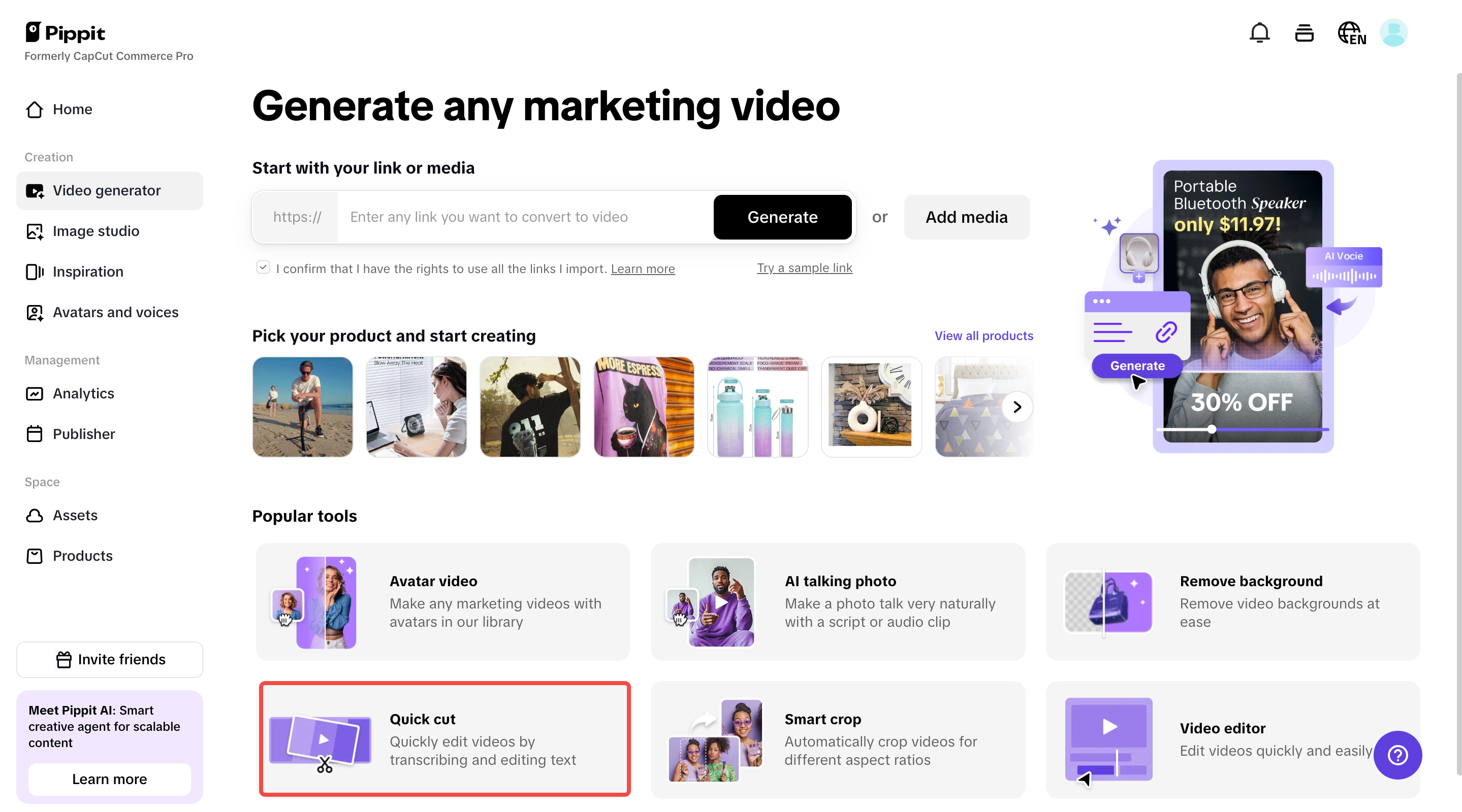 Start with Quick cut