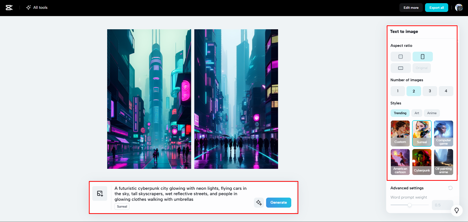 Generating images with AI in CapCut Web
