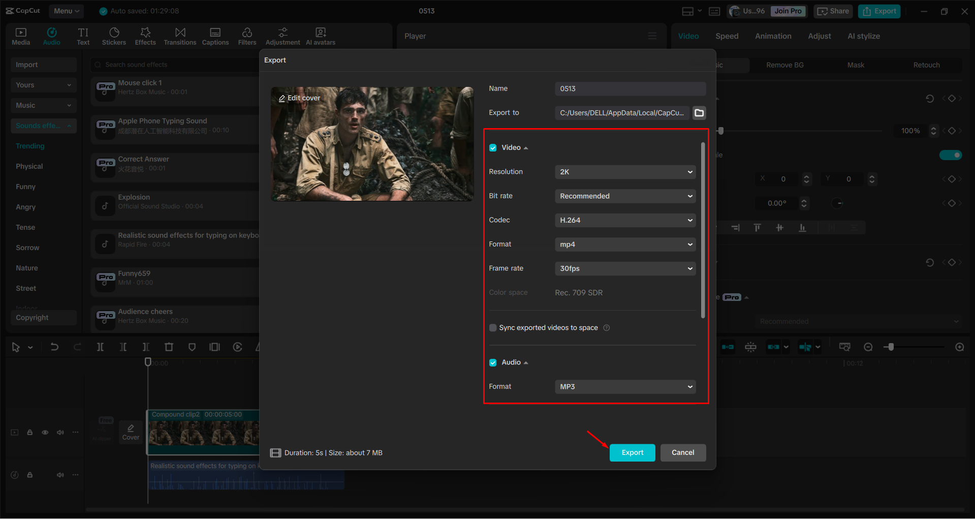 Exporting a video from the CapCut desktop video editor