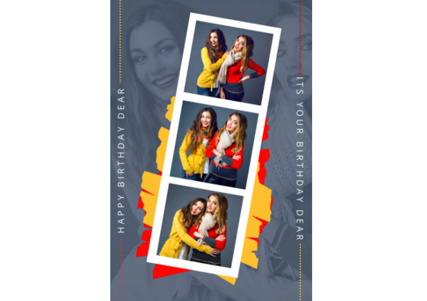 Funny friend photo booth snapshots in colorful layout
