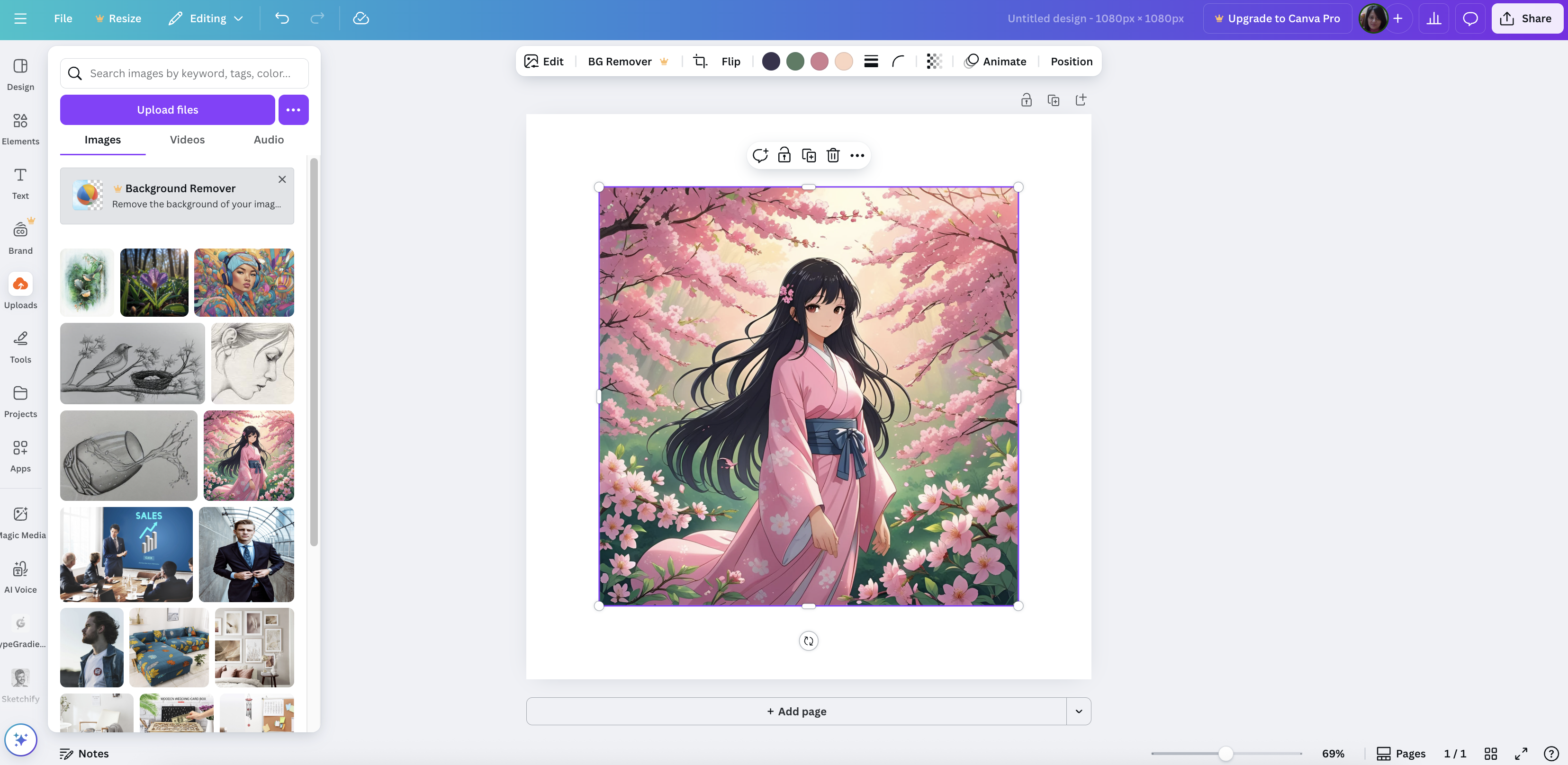 Giao diện hoạt ảnh ảnh của Canva