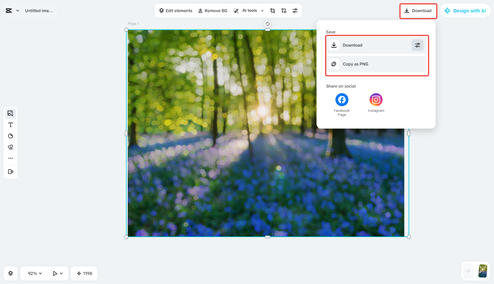 Exporting the photo in CapCut