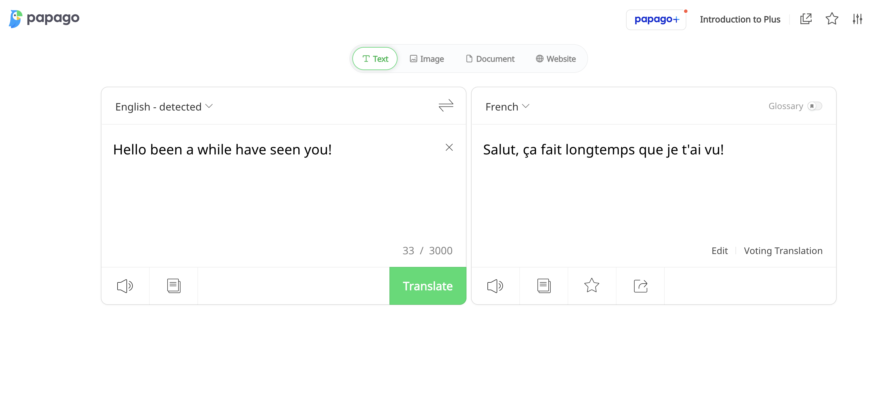 Papago Translator English to French translation