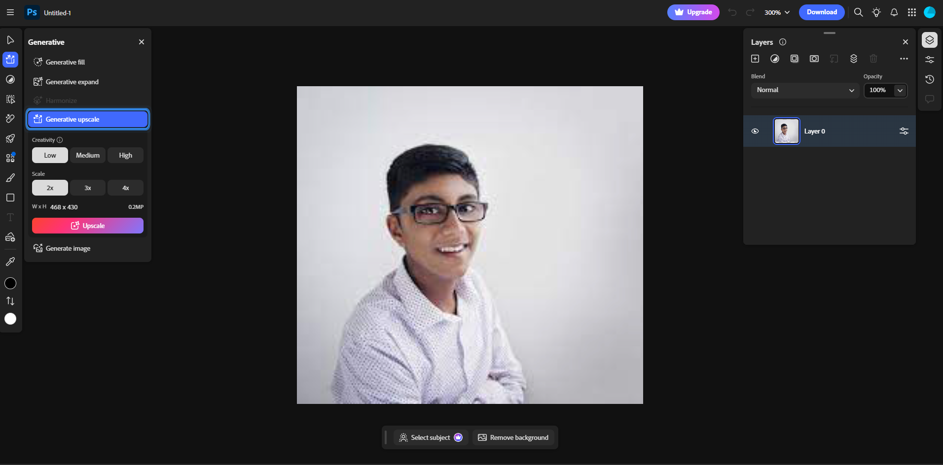 Interface of Adobe - a professional 4K image upscaler
