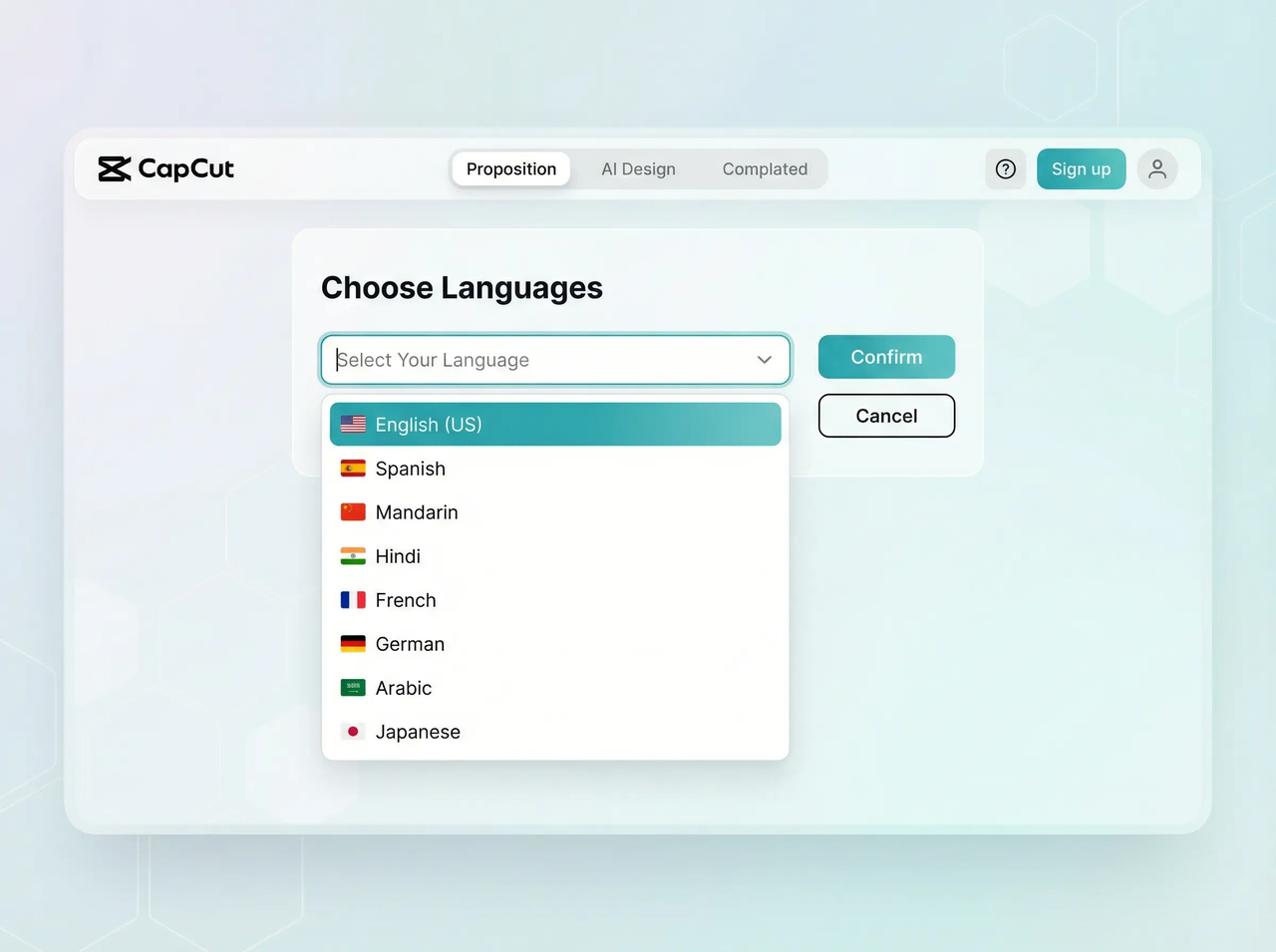 choose languages in AI video maker feature