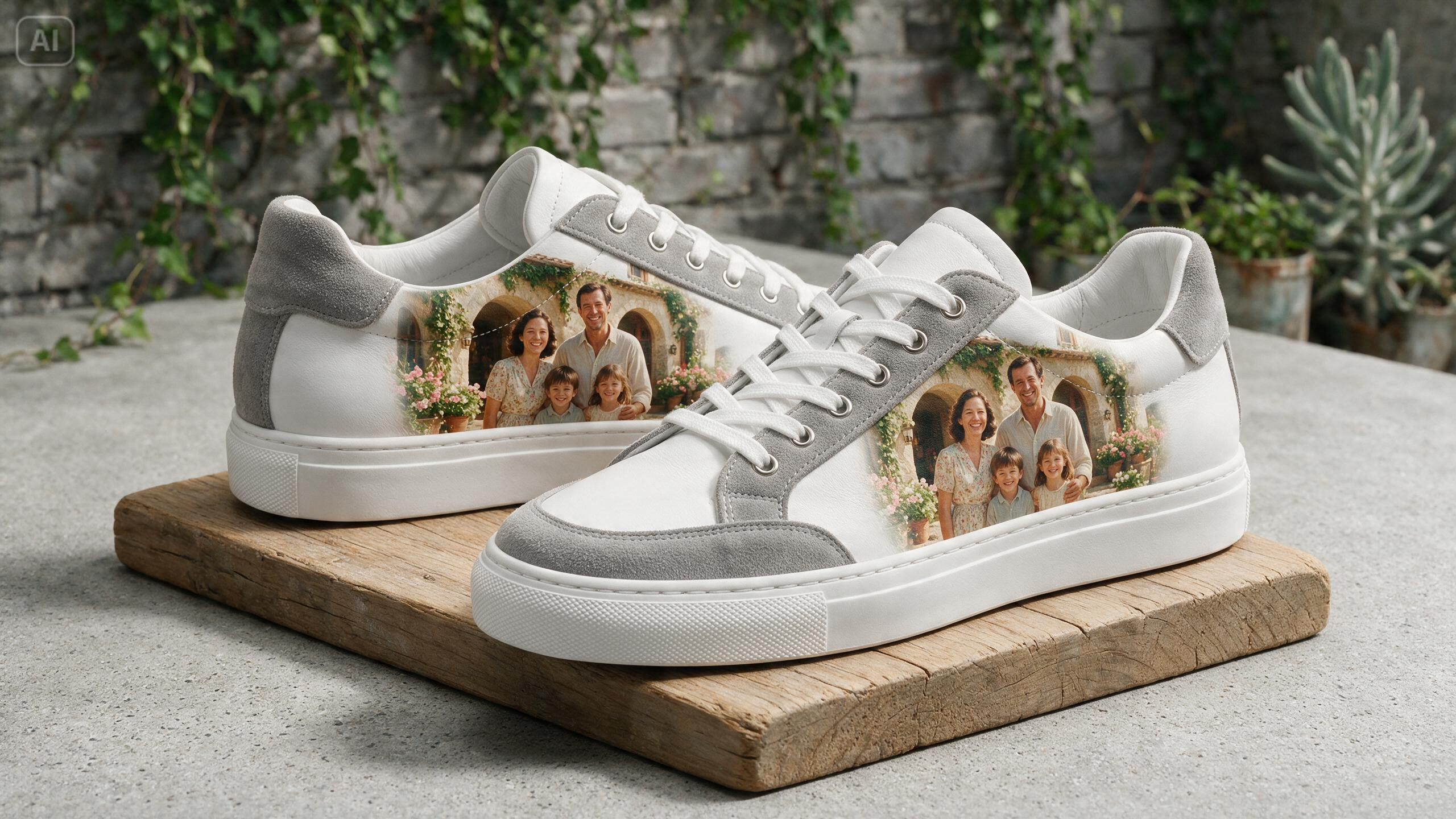 Prompt for a custom photo sneaker for AI Shoe Generator: Design Custom Shoes Online in Minutes