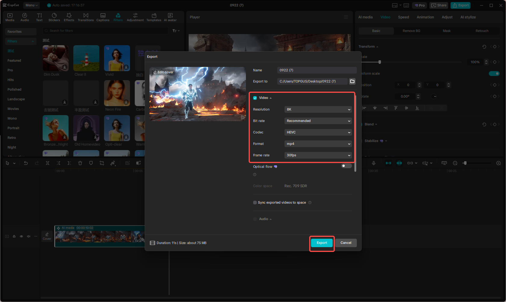 Export the video