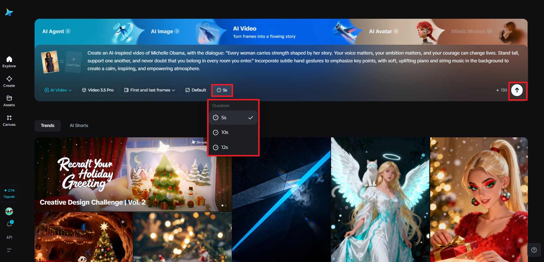 Defina a duração e gere o vídeo