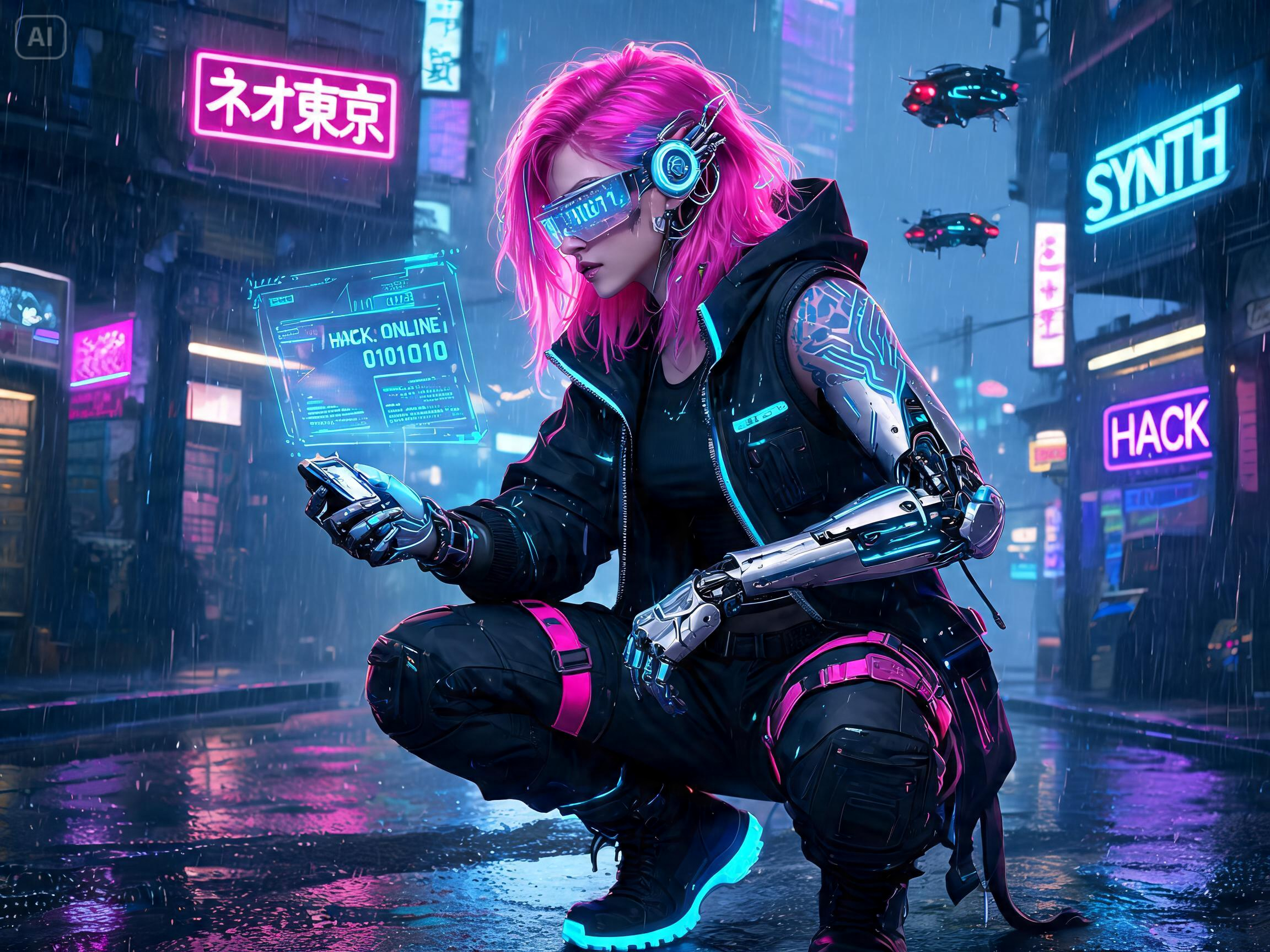 Prompt for a cyberpunk hacker