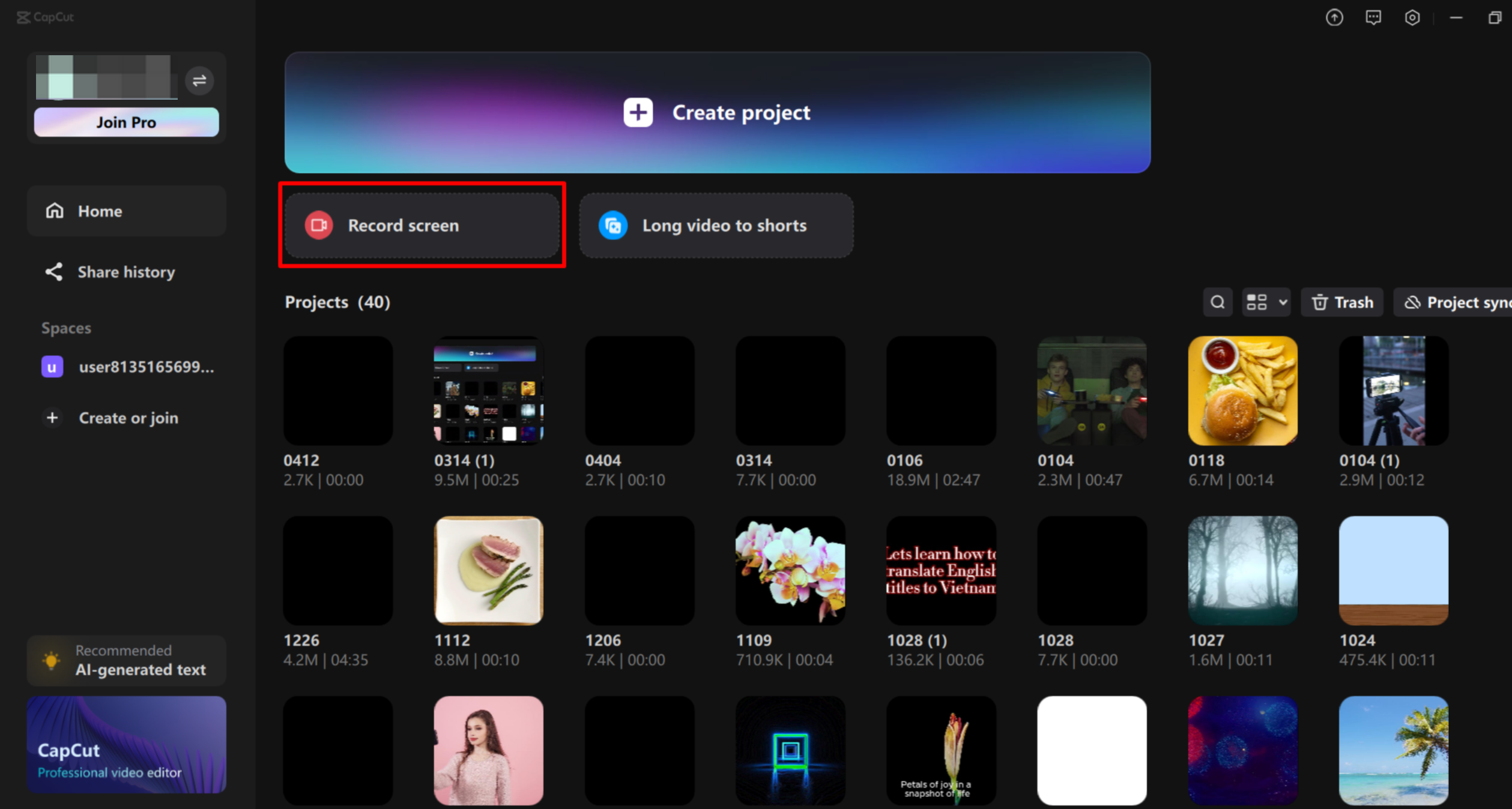 Recording the screen in the CapCut desktop video editor