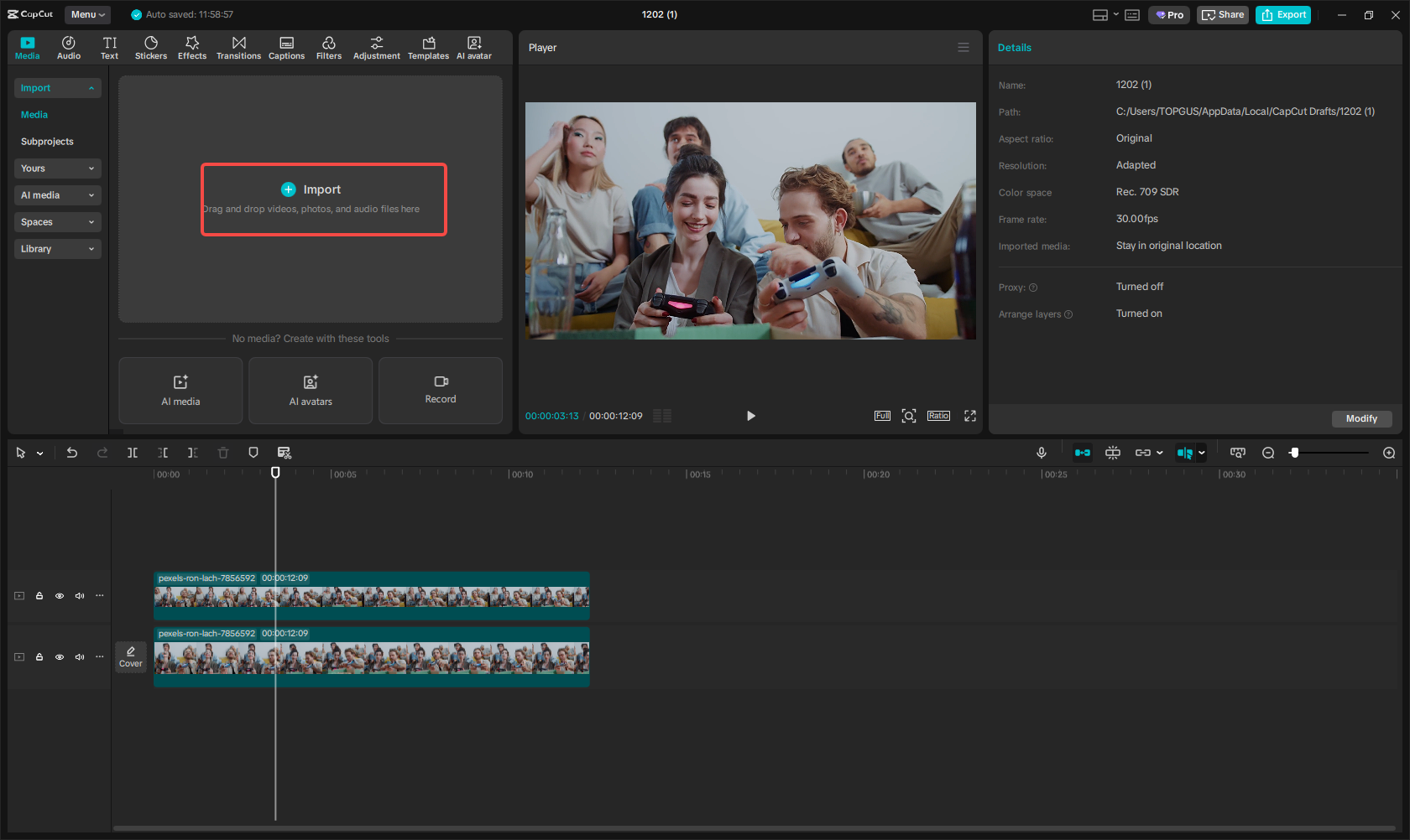 Import the video to CapCut
