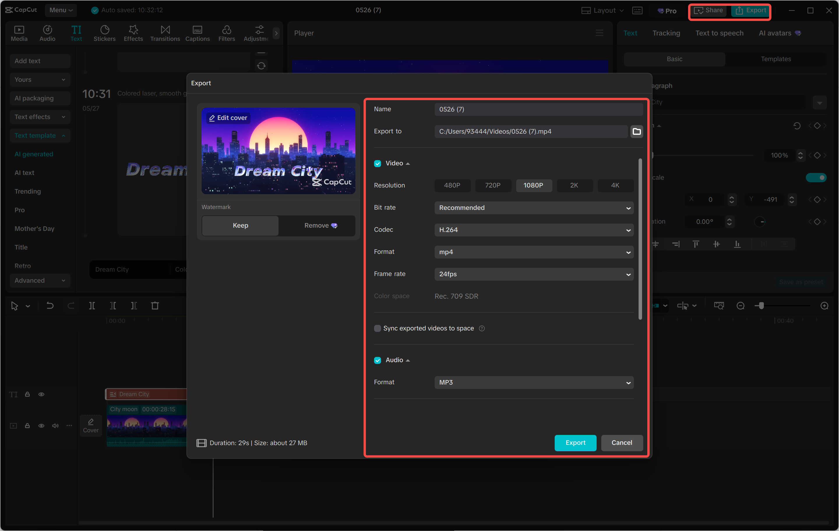 Export and share the AI gradient text