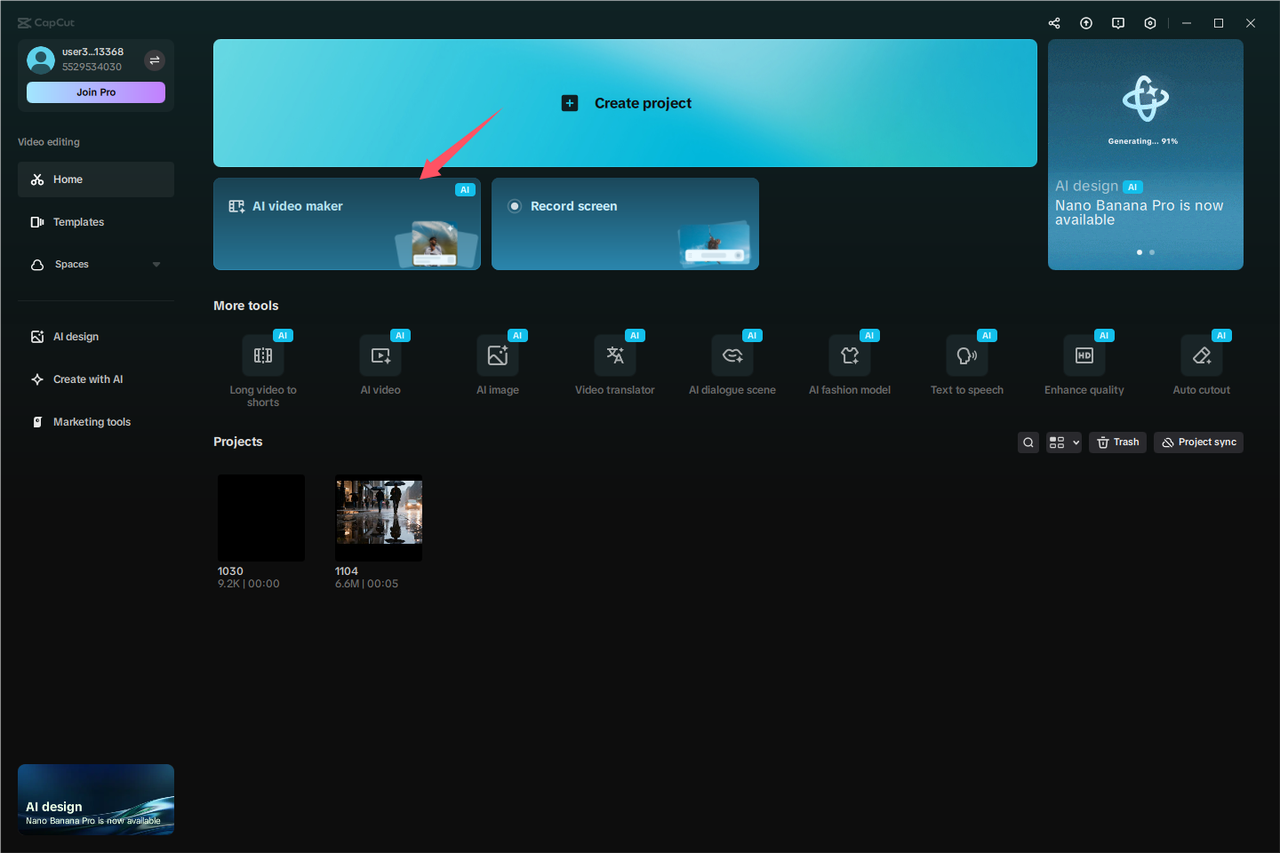 CapCut AI video maker for desktop