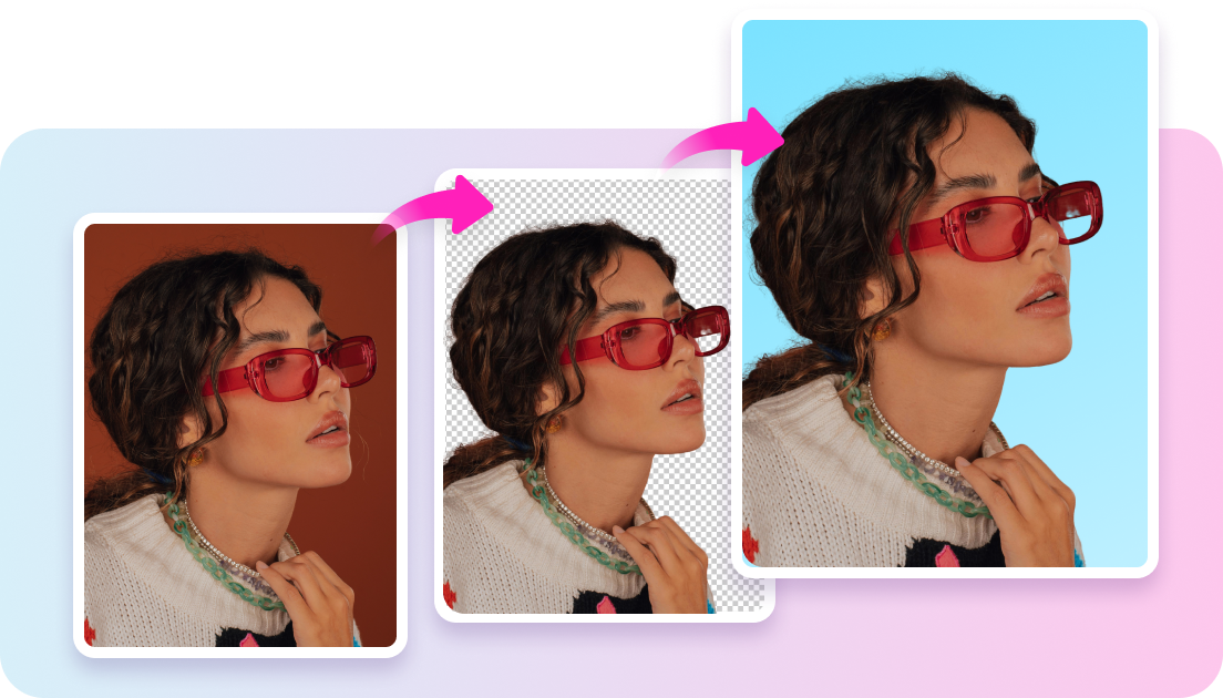 Pippit Image Studio interface showing a product image with its background being changed by AI to a lifestyle setting.