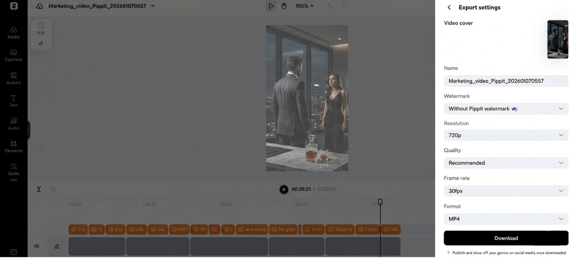 Export the final drama video