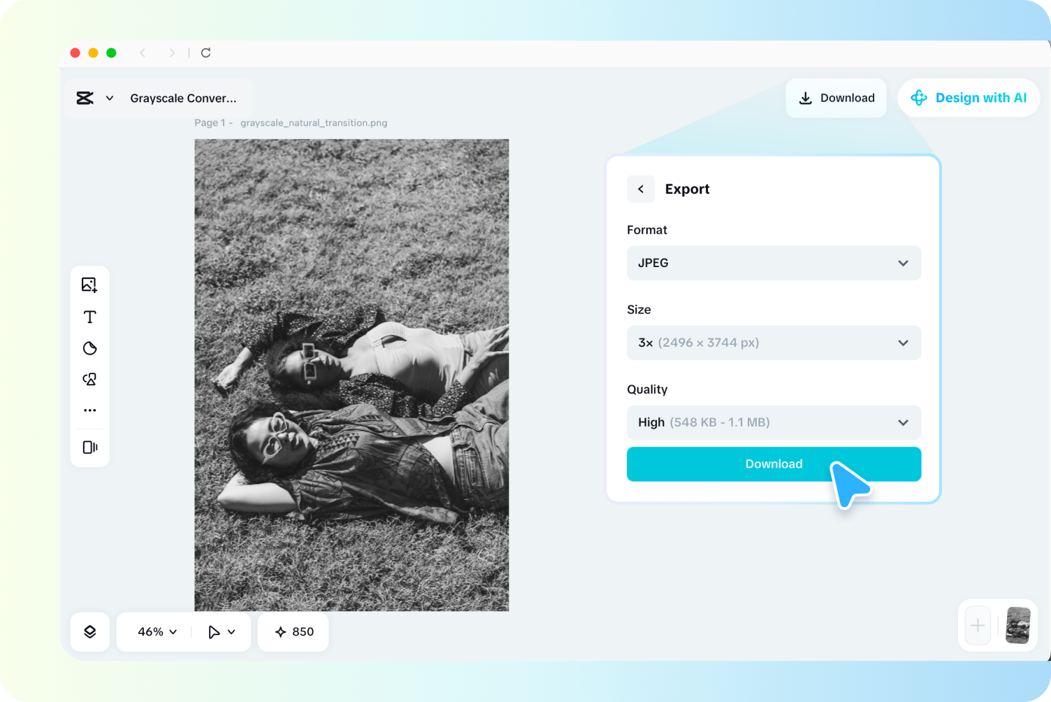  Exporting a finalized grayscale image from CapCut