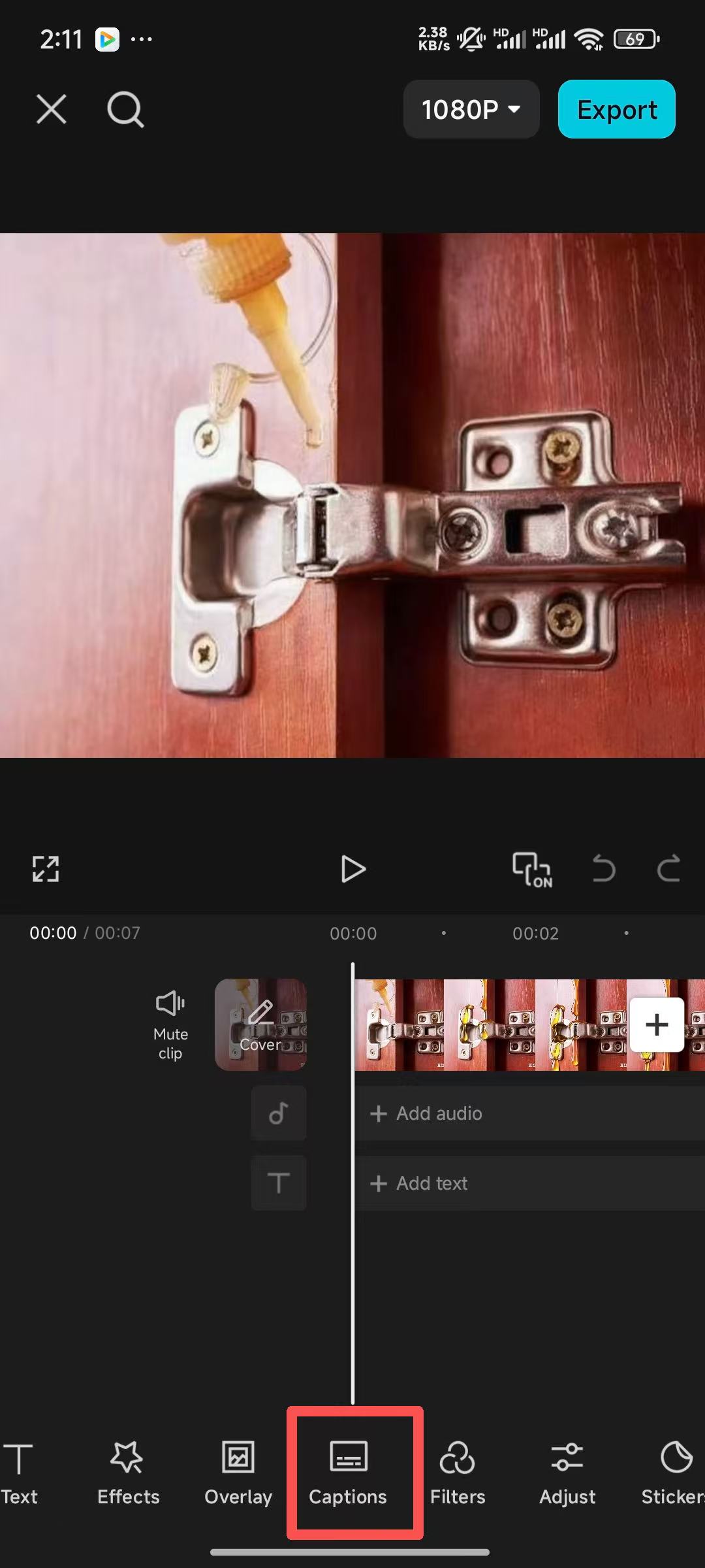 Tap "Captions" on CapCut Mobile App