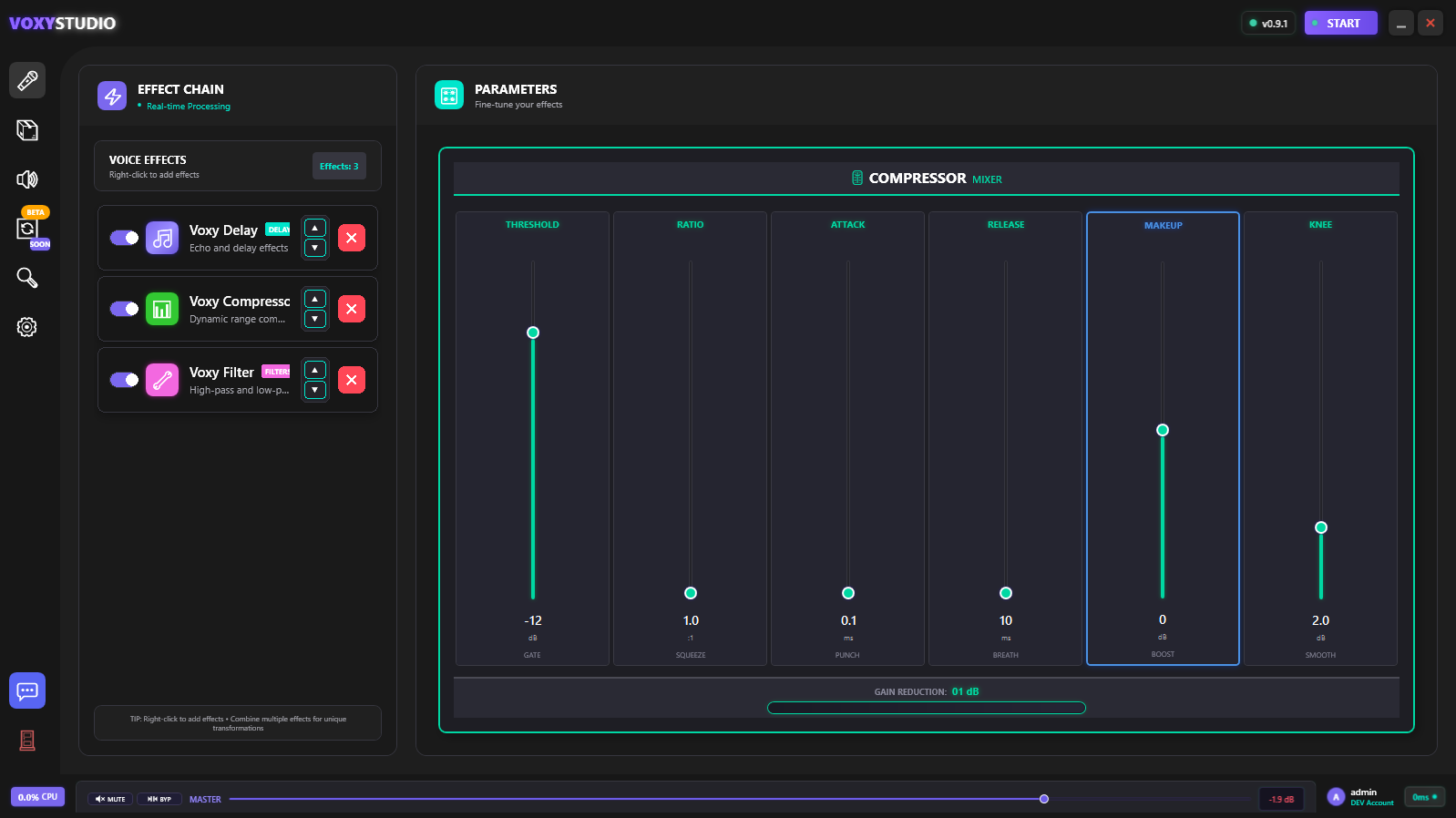 Interface of VoxyStudio - a user-friendly voice changer on Reddit