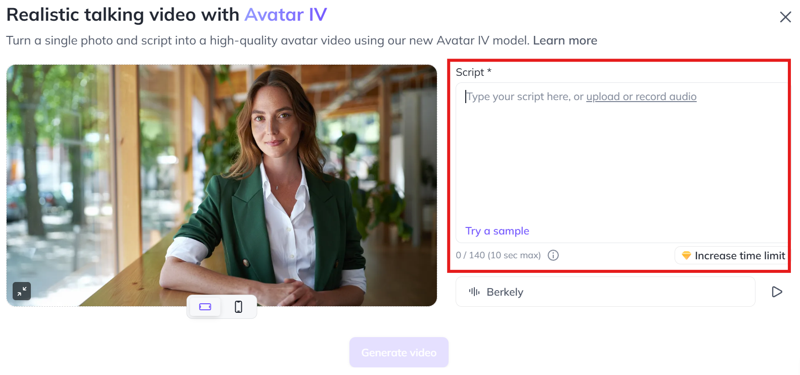 Enter script or upload audio file