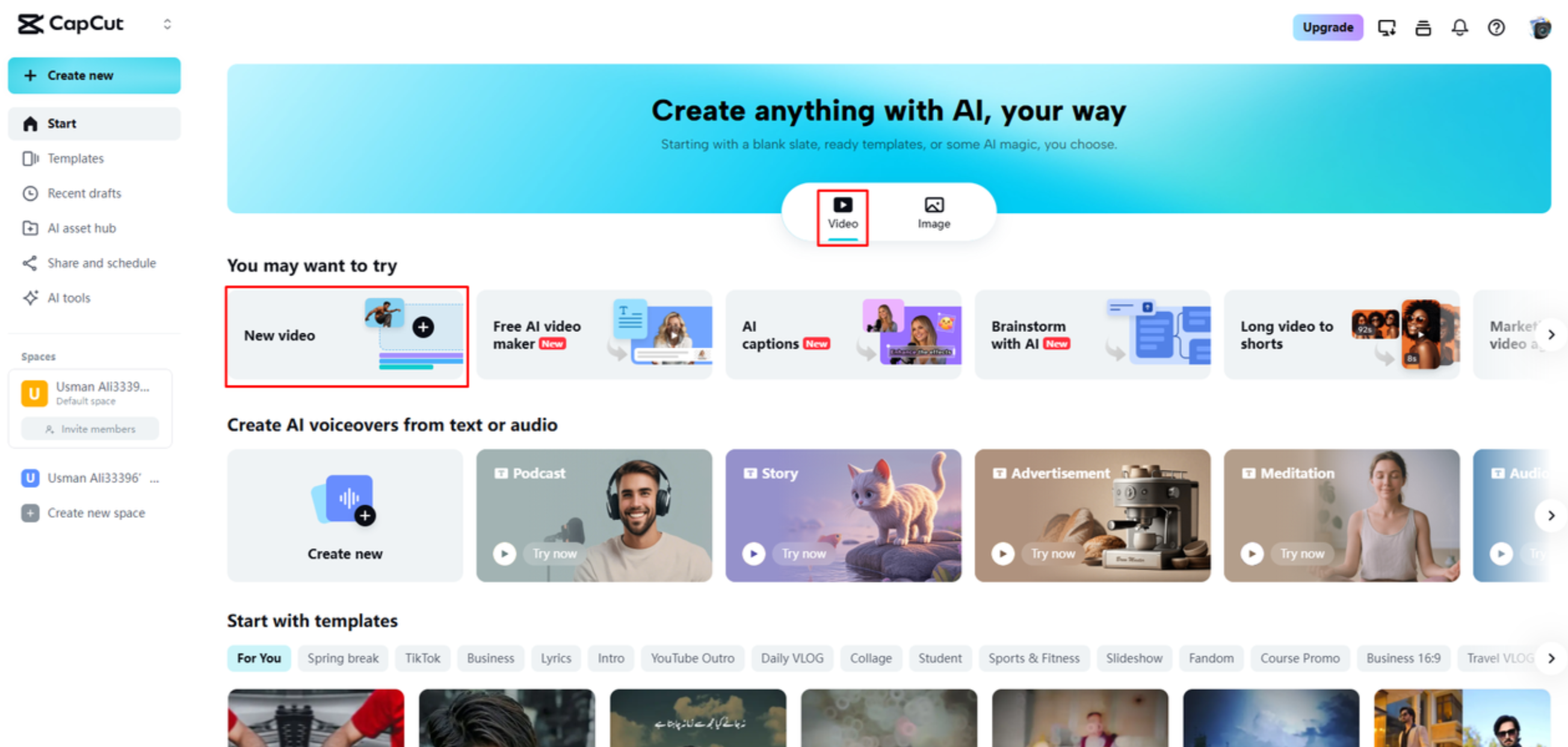 CapCut Web'e bir video aktarma