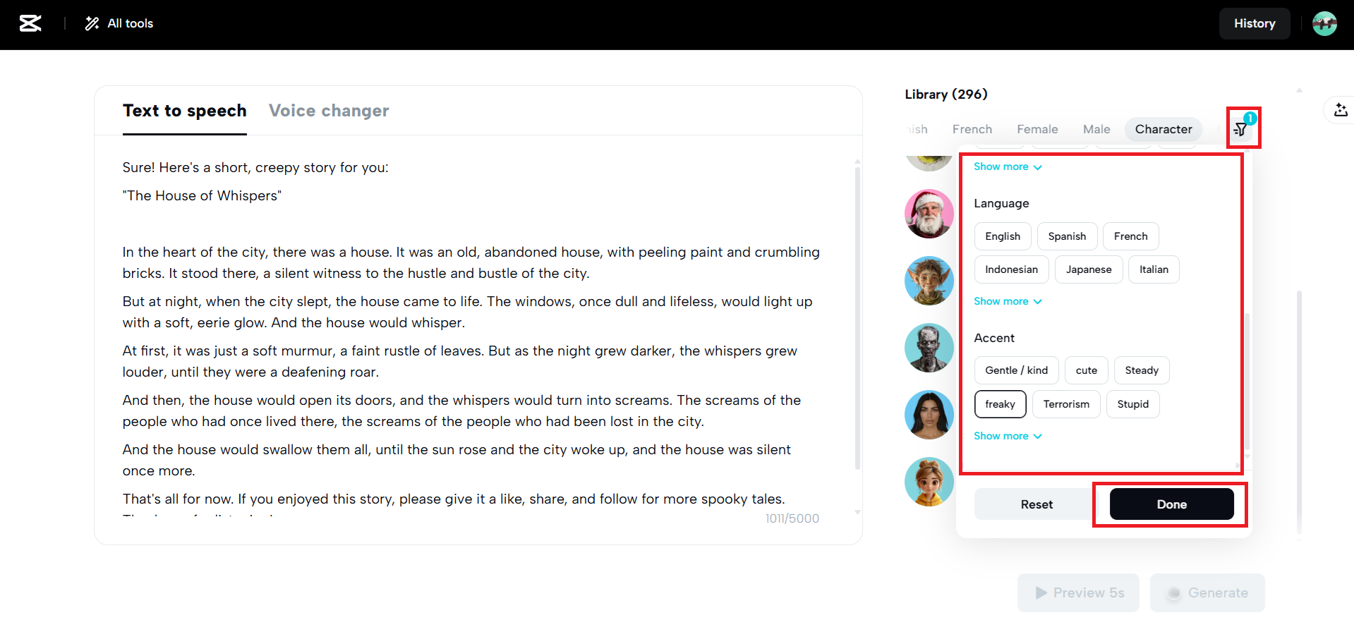 Apply filters to find the perfect voices