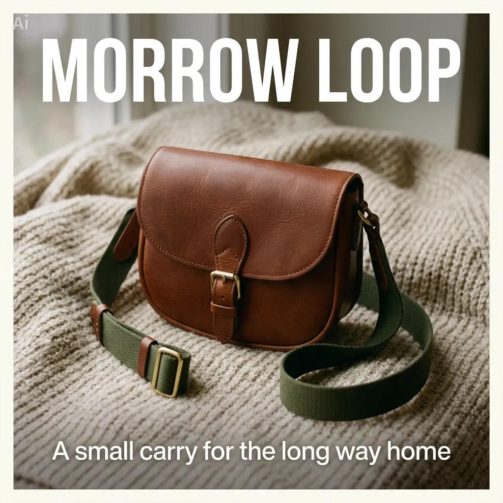 A rust-red canvas Morrow Loop bag featured on the first launch carousel card.