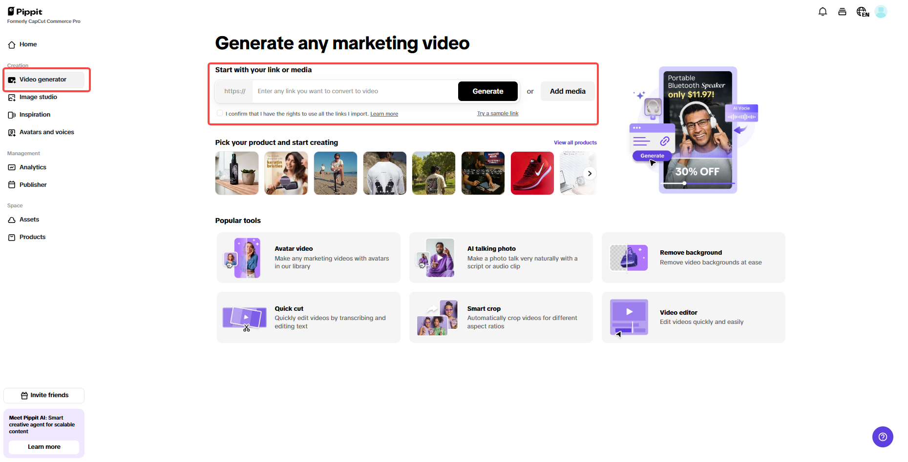 Insert your product link and generate