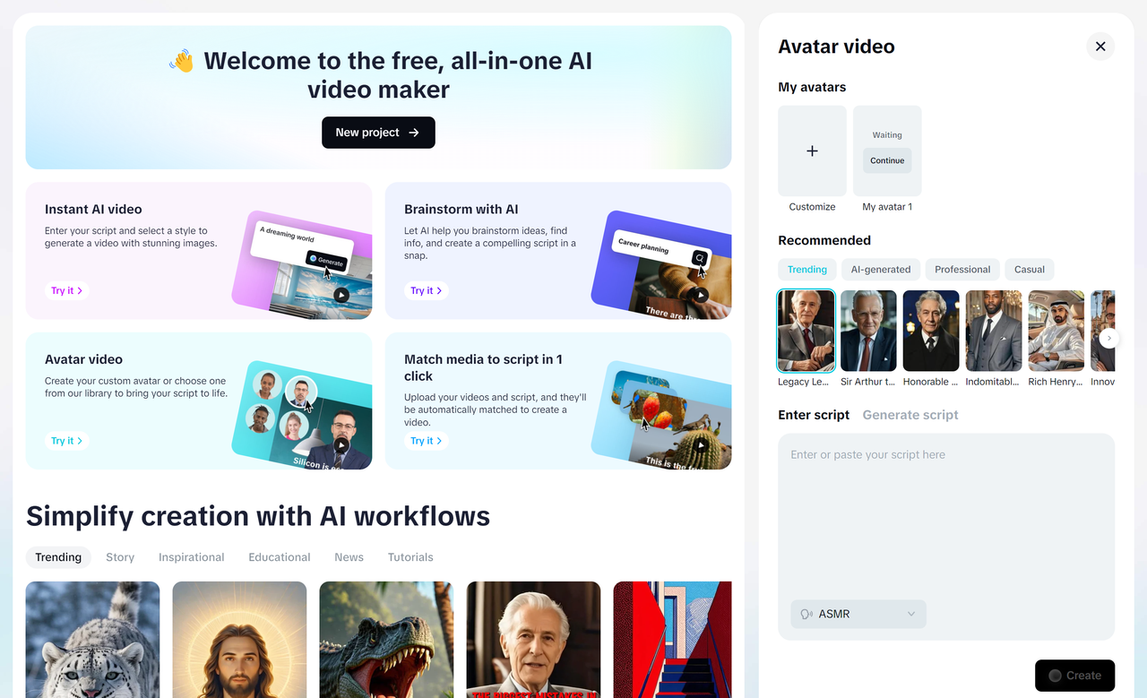 Interface of the CapCut desktop video editor - a quick way to add AI avatars to the video