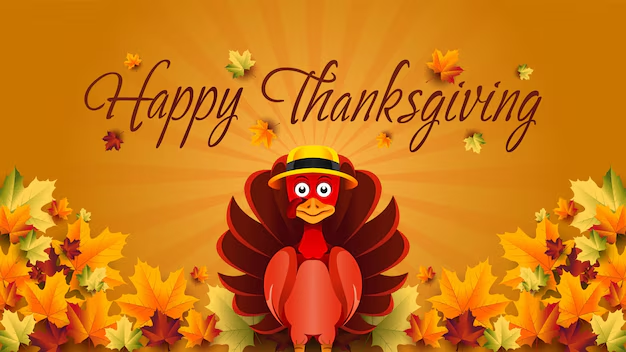 Happy Thanksgiving logos with an Autumn leaf