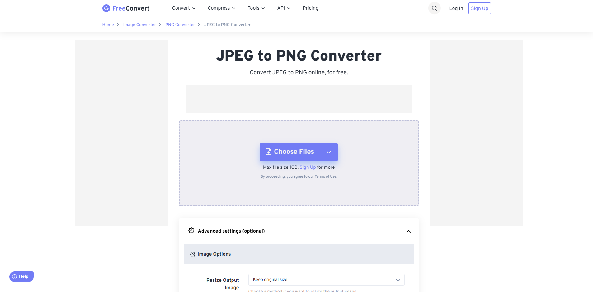 Interface of FreeConvert - an ideal online JPG to PNG converter