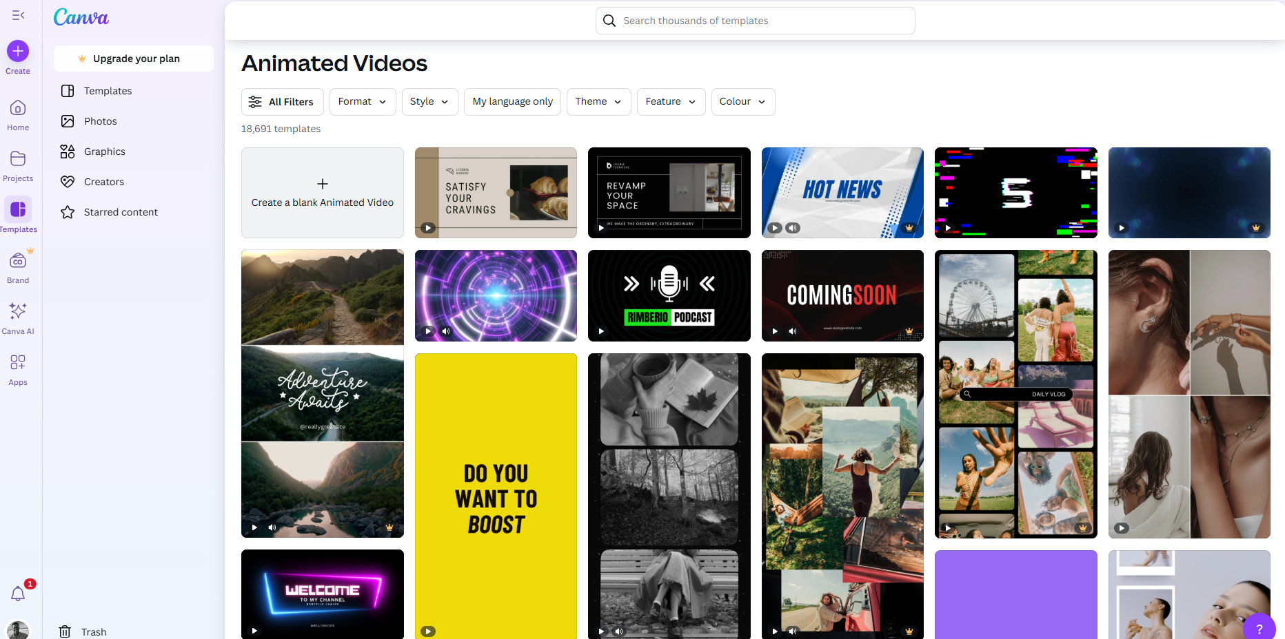 Canva homepage