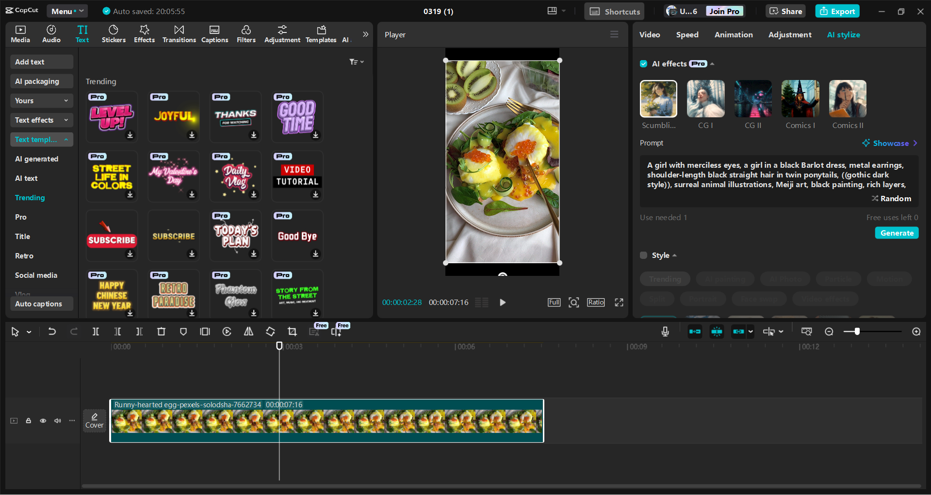 Interface of the CapCut desktop video editor - an easy way to enhance YouTube food shorts