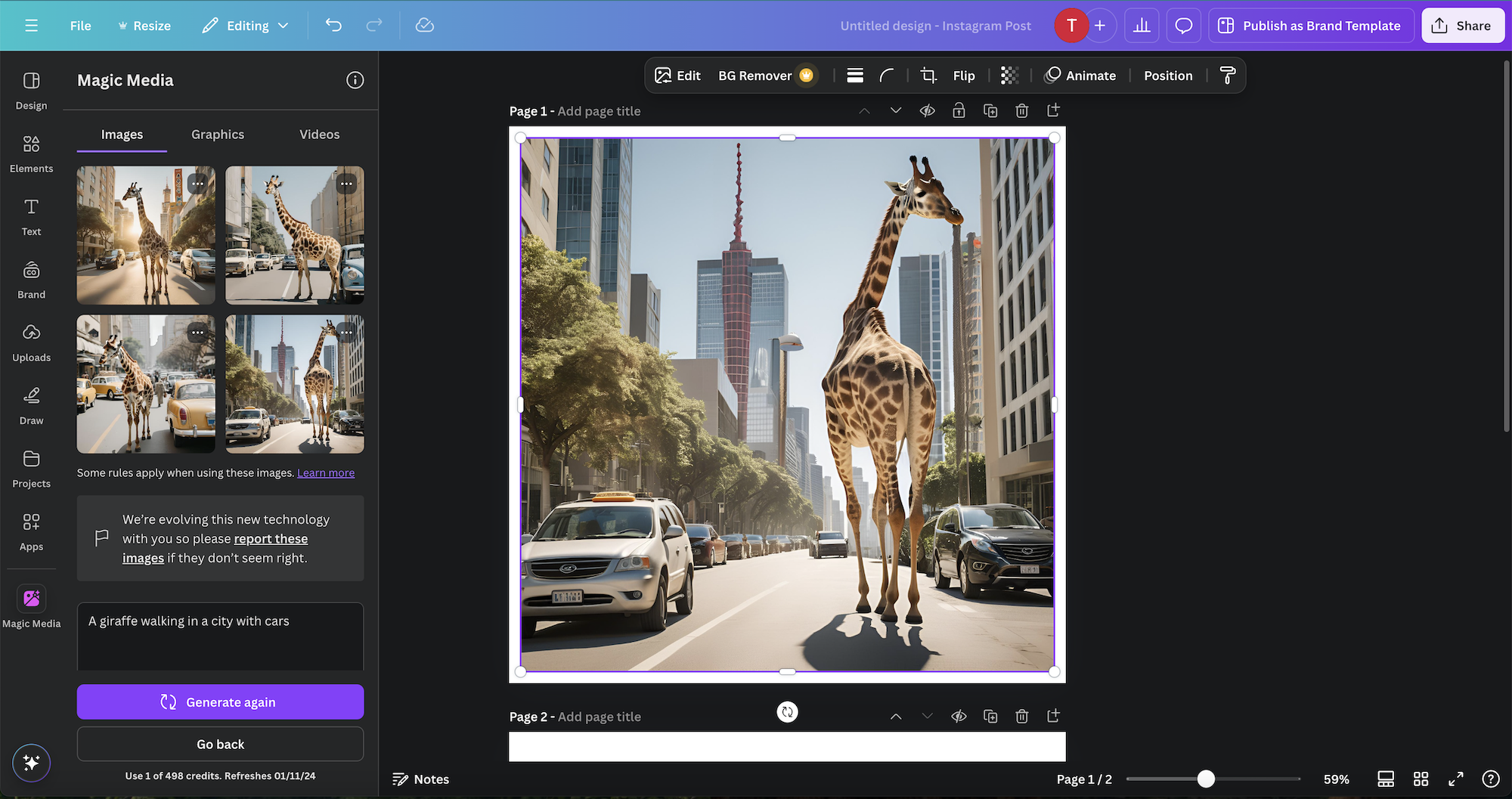 Interface of Canva - a user-friendly and realistic AI image generator