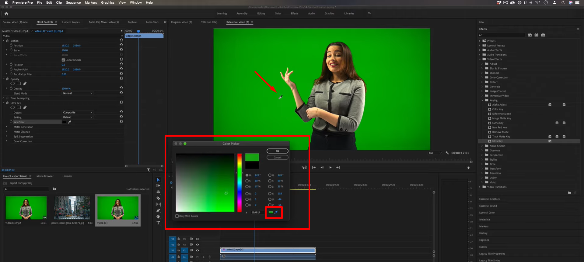 Using the eyedropper in Premiere Pro