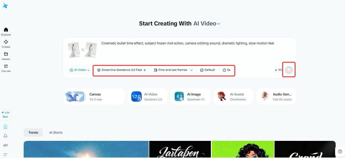 Enter prompt or add images to dreamina