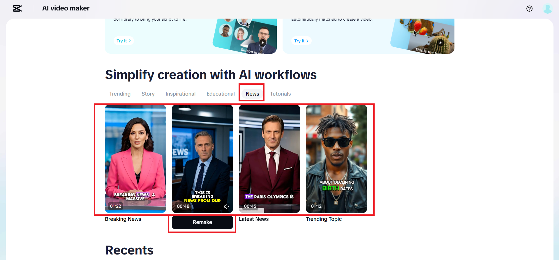 Bir haber şablonu seçin ve yeniden oluşturmayı seçin