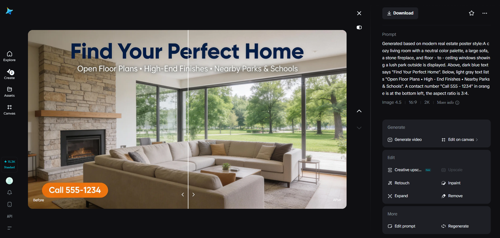 Creative upscale feature in Dreamina
