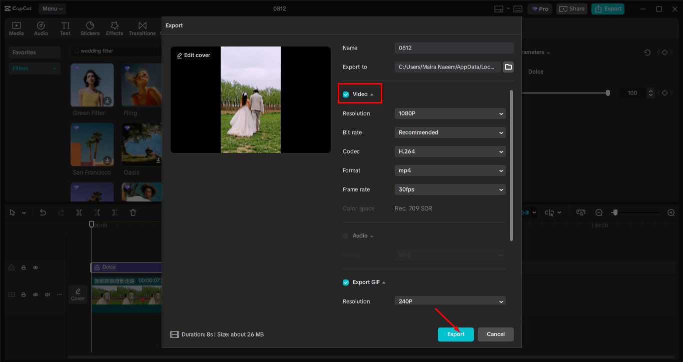 Exporting the media from the CapCut desktop video editor