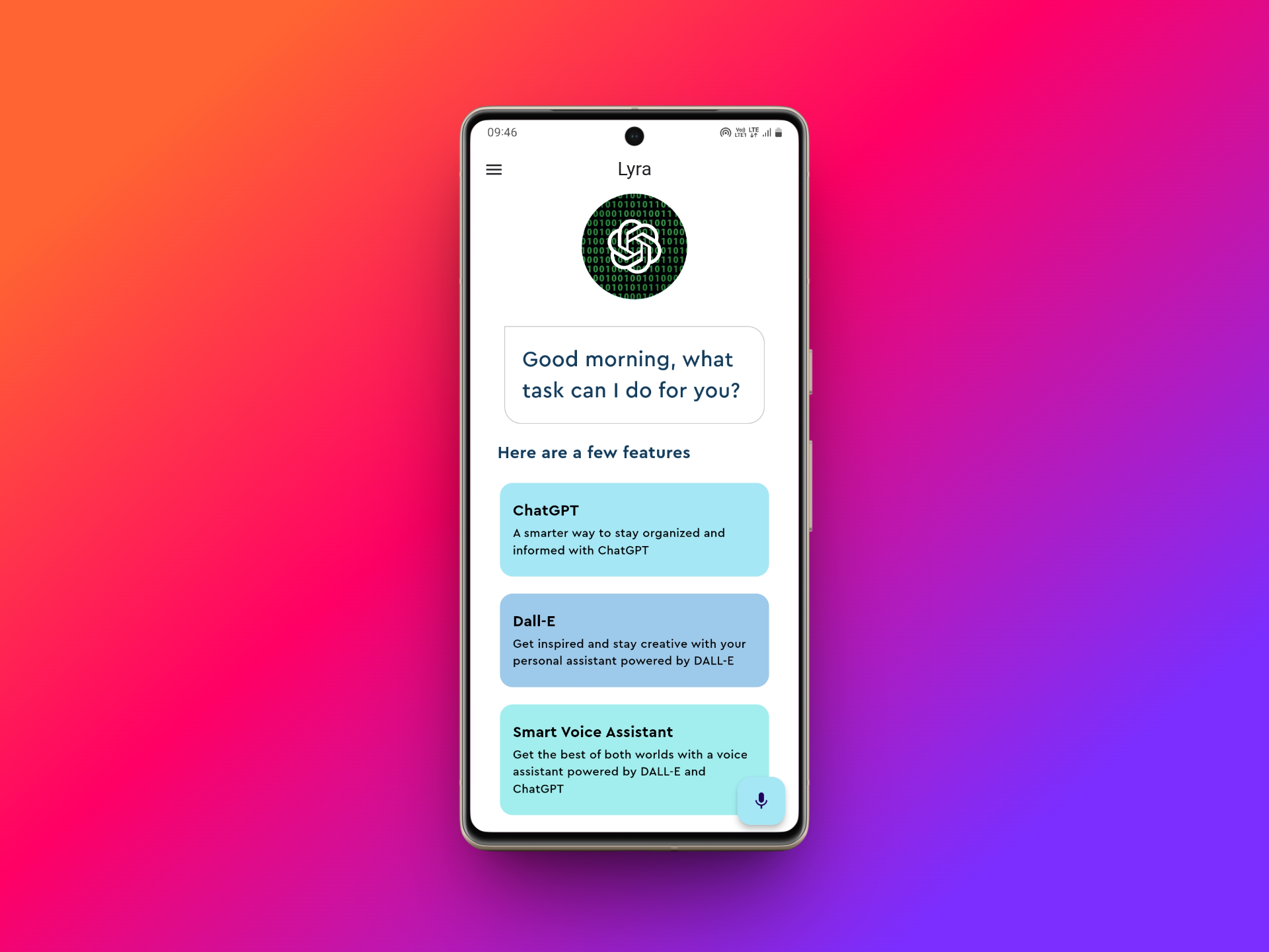Dashboard-Oberfläche der Lyra AI-App