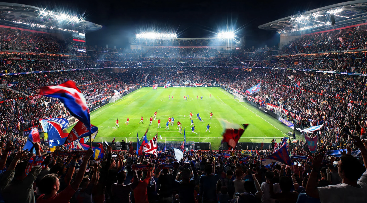 Football stadium match from audience view visual