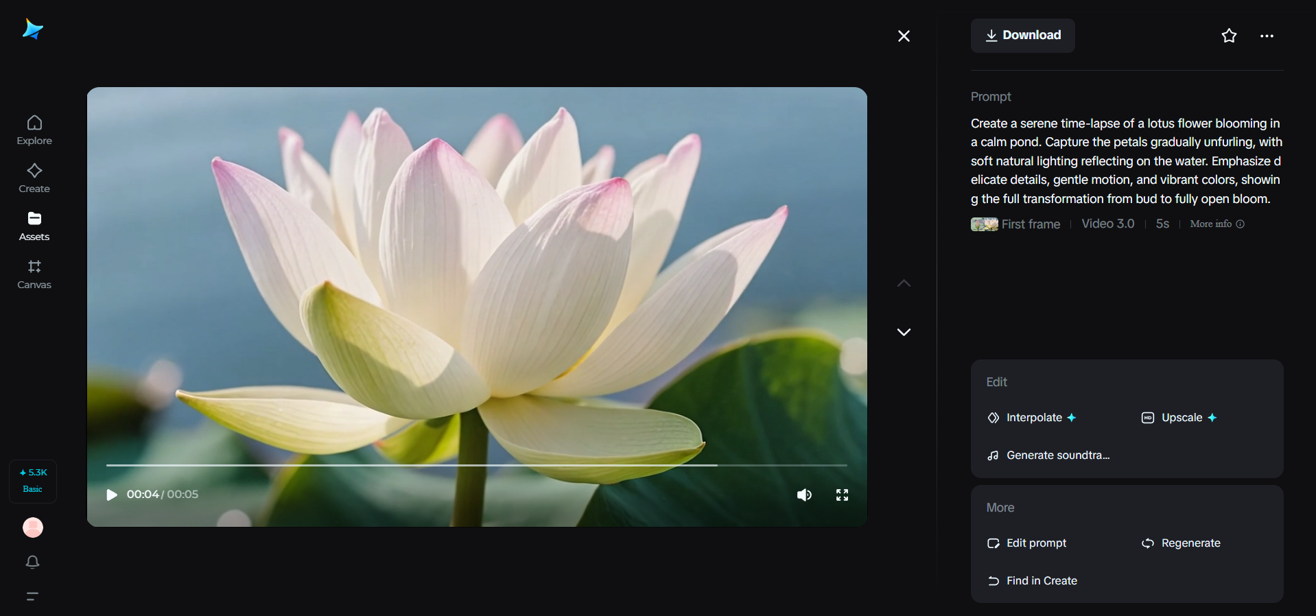 Dreaminaでの蓮の花の開花動画