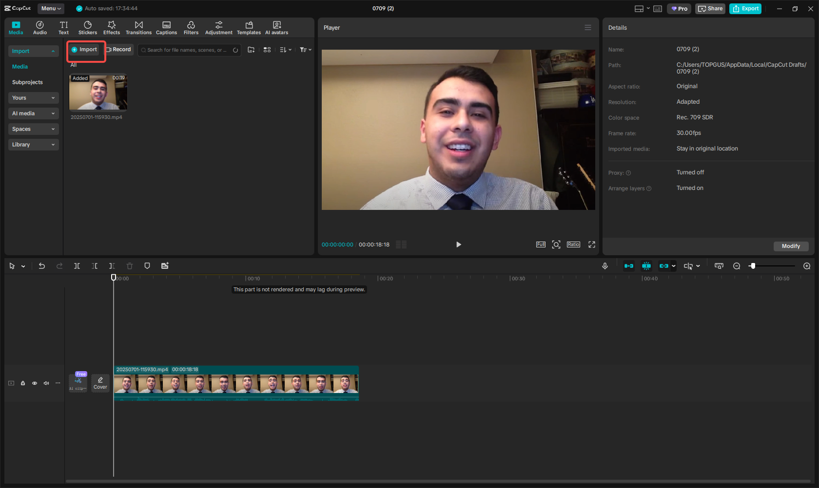 Import an English language video