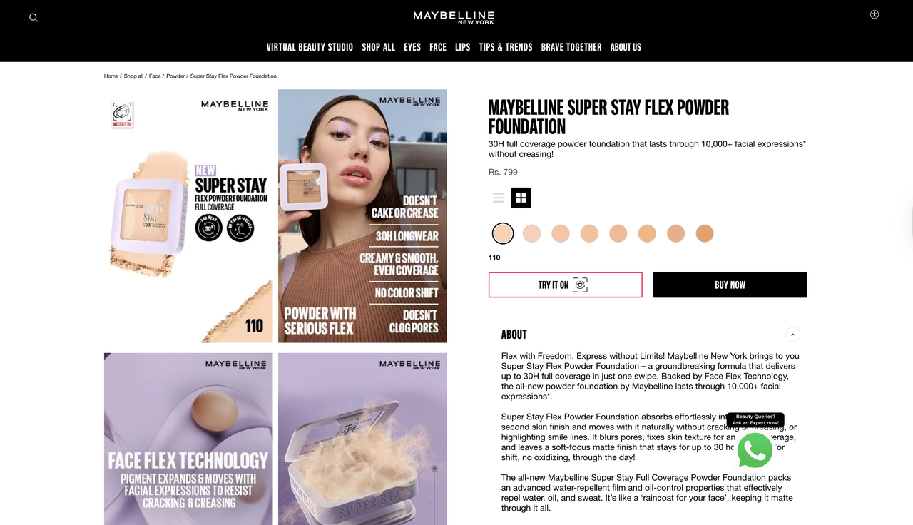 Maybelline Virtual Makeover interface