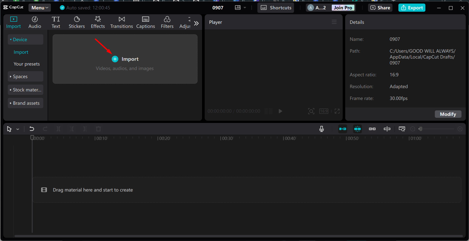 Importing portrait video into the CapCut desktop video editor.