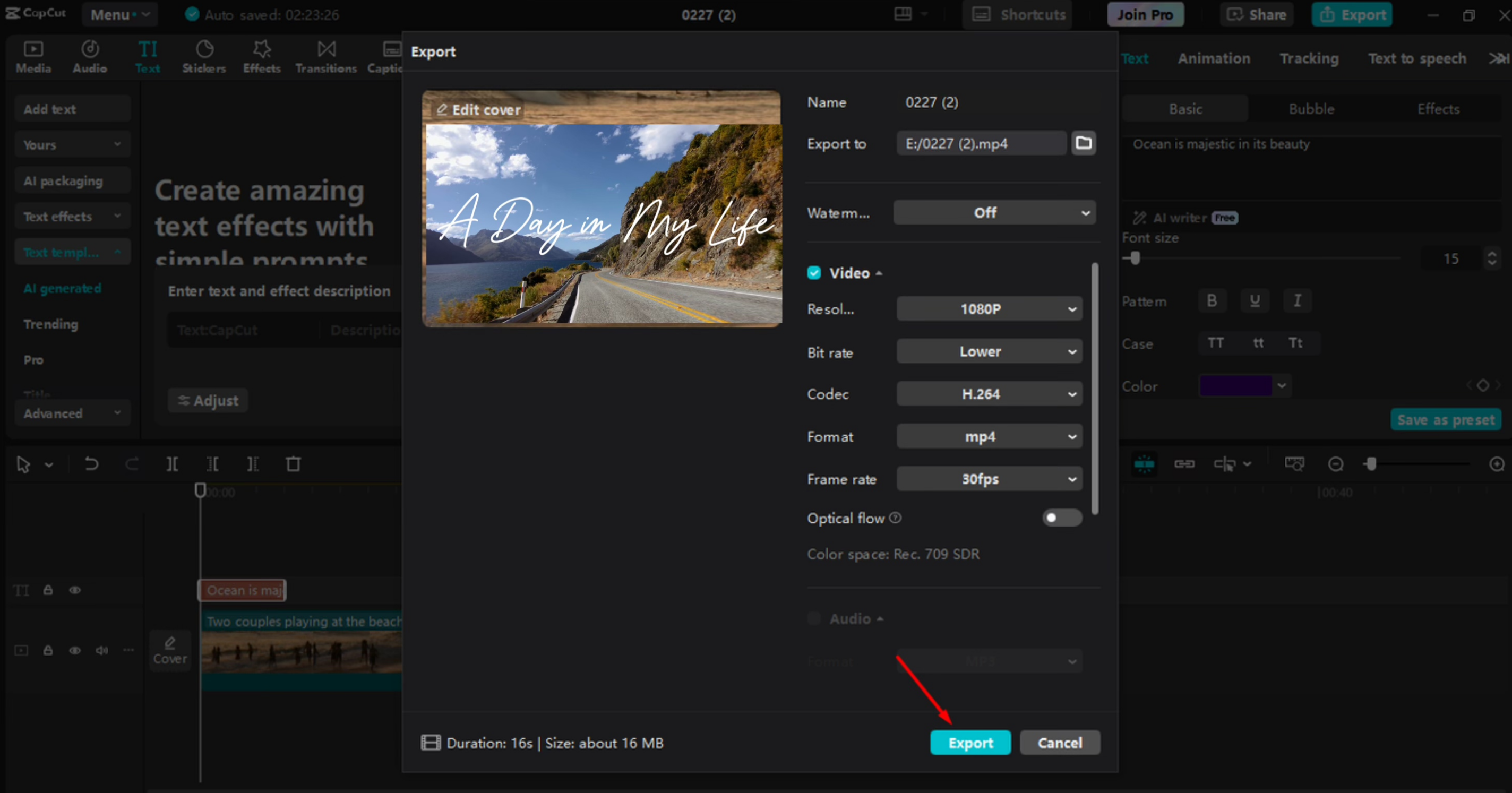 Exportieren eines Videos aus dem CapCut Desktop-Video-Editor